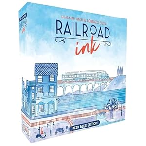Horrible Guild Railroad Ink: Deep Blue Edition - Roll Dice and Draw Railways and Routes, 7 Rounds to Expand Your Rail Map - Expansion Dice Included Ages 8 & Up (Packaging may vary)